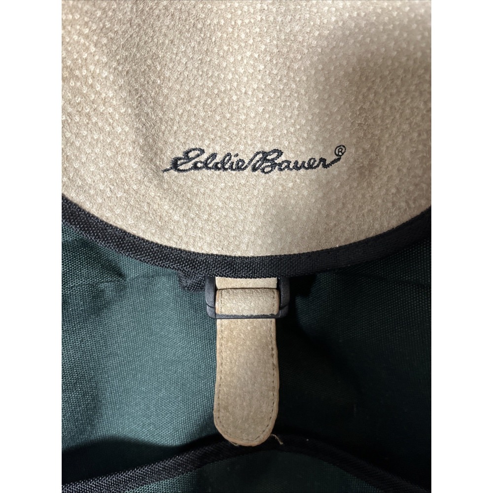 Eddie Bauer Green Backpack Diaper‎ Bag Pig Skin Flap Canvas 15" - Picture 5 of 7